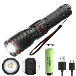 Powerful 50W White Laser Zoom Flashlight Use 18650 or 21700 Battery USB Rechargeable Torch Outdoor Hunting Emergency Lantern