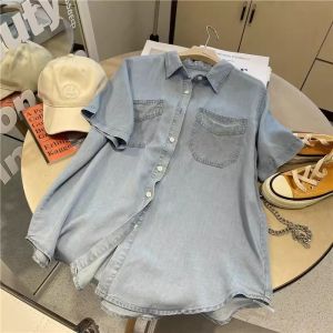 เสื้อเชิ้ตแขนสั้นผ้าไหมลูกไม้สไตล์เกาหลีหลวมๆ สำหรับผู้หญิงในช่วงฤดูร้อน เสื้อคาร์ดิแกนเปิดคอวีทรงหลวมๆ สำหรับใส่ไปทำงาน