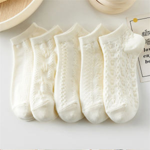 5/10 pairs of breathable white short tube socks versatile for spring and summer thin mesh boat socks for women wholesale stud