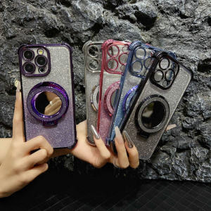 New Luxury Casing for Samsung Galaxy S25 Ultra S24 S23 S22 FE S21 5G S20 S25+ S24+ S23+ S22+ S21+ S20+ Note 10+ Plus 20 4G Electroplating Transparent shockproof with cosmetic mirror Stand Silicone Soft Phone Case JD 04