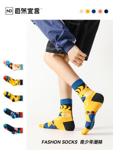 Teenage Mens Mid-Calf Socks Thin Breathable Sweat Absorbent Cotton Socks Anti-Odor Summer Spring Fashionable School Season