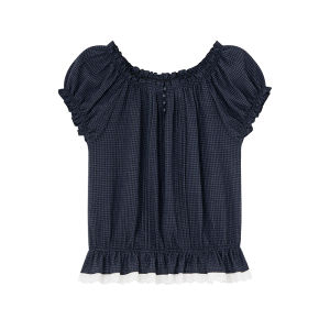NIHAOKANONG | Áo Blouse Nữ Mùa Hè Cổ Tròn Tay Bồng Voan Ngắn