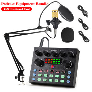 V8S Live Sound Card Podcast Equipment Bundlewith Microphone Set DeviceMusic/Recording Live Streaming For DJ Disco Device