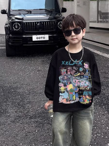 Cool Graffiti Long Sleeve round Neck Cotton T-Shirt for Boys Base Layer Autumn Kids Clothing Versatile Base Shirt Childrens Wear