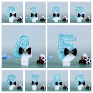 "MINISO"Sanrio DIY1pc 0-9 blue and white Gradient Black tie with Sequins Suitable for Birthday Party Cake Decoration