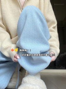 Womens Fleece Lined Loose Wide Leg Pants Drapey Comfortable Casual Khaki Tweed High Waist Long Trousers Autumn New Style