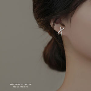 S925 Pure Silver X-Shape Geometric Womens Earrings Trendy Design Luxury Feel Fashionable Hoop Earrings Fresh Outfit 2023