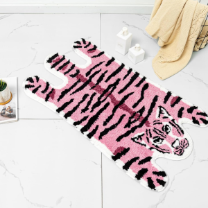 VIKAMA Cartoon Leopard Pattern Exotic Rug Soft and Slip-resistant Bathroom Floor Mat Shower Room Bathtub Foot Pad Home Decoratio