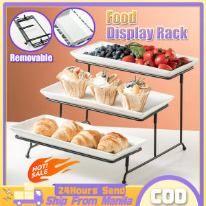 3 Layer Fruit Tray Stand Organizer Cake Display Rack With Stand Food Display Rack Serving Dish Platter Rectangle Ceramic Display Rack Removable For Wedding Birthday Party Multi-Layer Tableware