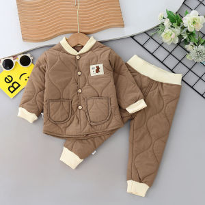 Thickened Cotton Jacket Set for Baby Boys Inner Warm Coat Lined Outerwear Easy to Wear And Comfortable to Put on Spring Autumn Winter