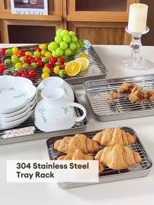 HYM 2-in-1 Stainless Steel Baking Tray with Removable Cooling Rack Multi-Use BBQ Oven Food Tray Set for Kitchens