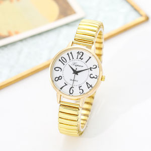 Casual Fashion Quartz Womens Watch Arabic Large Number Elastic Band Retro Elderly Watch Suitable for Elders Gifts