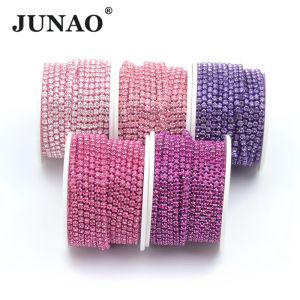JUNAO SS6 SS8 SS12 SS16 Sewing Red Glass Rhinestone Chain Trim Crystal Strass Cup Chain For Shoes Clothes DIY Crafts