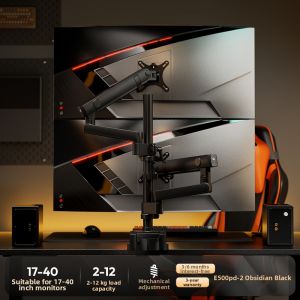 Brateck | Wall-Mounted Pneumatic Adjustable Double Arm Monitor Mount