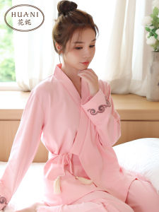 Revised Chinese Traditional Hanfu Style Long Sleeve Womens Sleepwear Pure Cotton Retro Simple High-End Feeling Home Clothes Set