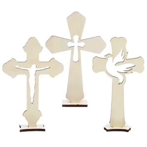 10pcs Small Baptism Decor Rustic Standing Cross for First Communion Prayer Wooden Cross Christian Catholic Wood Crosses Crafts