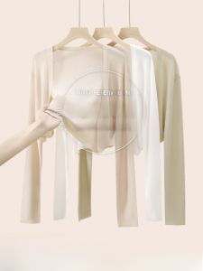 Tencel Knitted Summer Thin Ice Silk Sun Protection Cardigan Womens Shoulder Shawl Top Spring Commute Style Korean Fit Long Sleeve