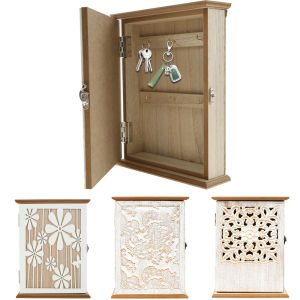Wood Key Cabinet Box Wall Mount Vintage Key Rack Decorative Key Holder With Inner Hooks Key Storage for Home Office Entrance