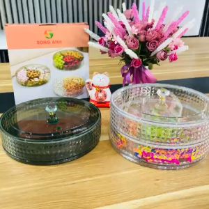 Khay Mứt Tết Đựng Bánh Kẹo Hạt Khô Xoay 360 Độ Nhiều Ngăn Đẹp Mắt