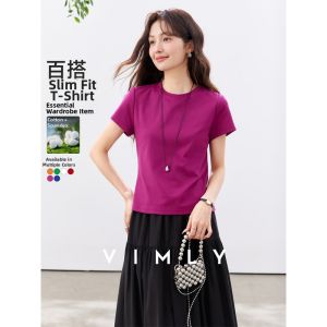 Vimly | Vibrant Girl Style Raspberry Red Round Neck Short Sleeve Tshirt