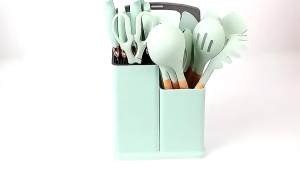 Spatula silicone for baking frying kitchen wares utensils cooking set for burger spatula set for cooking non-stick heat resistant food grade silicone with cutting board cooking tool set knife holde wooden handle cooking tools set 19 Pcs