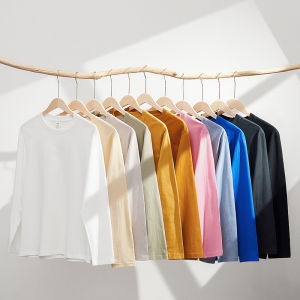 Áo Thun Nam Tay Dài Dáng Rộng Cổ Tròn Màu Trắng Nguyên Chất Mùa Thu 230g Chất Liệu Cotton Thoải Mái Thoáng Khí Thời Trang Thường Ngày