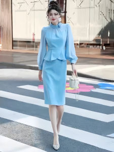 Elegant Professional Suit Dress Spring Autumn High Waist Polyester Fiber Formal Ball Gown French Style Womens Dress