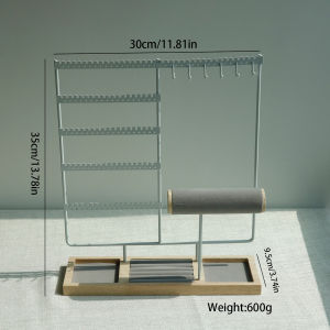 Jewelry Display Rack Earrings Ring Necklace Watch Jewelry Shelf Organizer Bracelet Stand Holder Hooks Storage with Jewelry Tray