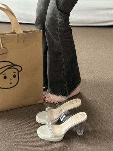 Transparent Water Diamond Womens Sandals Summer New Outdoor Wear High Heel Fairy One-Strap Crystal Slippers Fashionable Low Cut