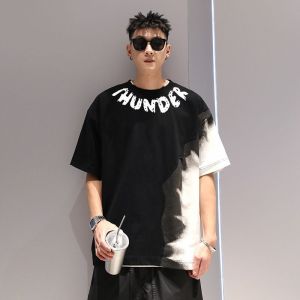 เสื้อยืดคอกลมแขนสั้นผ้าฝ้ายแท้พิมพ์ลายตัวอักษรสำหรับผู้ชายไซส์ใหญ่ ทรงหลวม สไตล์ลำลอง ฤดูร้อน ใหม่ ระบายอากาศได้ดี