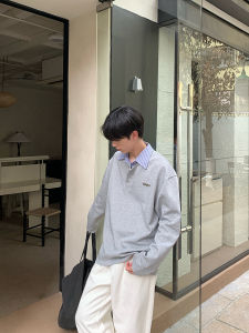 ONELYC1NS Mens Loose Fit Striped Shirt Collar Sweatshirt Early Autumn Casual Versatile Top Layered Design Comfortable Commute