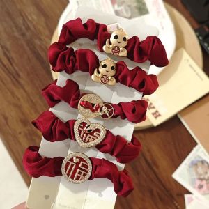 Red High Elasticity Hair Ties for Kids New Year Snake Year Zodiac Hair Bands Durable Hair Rings Fashionable Korean Style Accessories