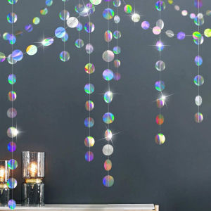 3.8M*2Sets Holographic Circle Shiny Garlands Iridescent Bubble Banner Hanging Streamer Shower Graduation Wedding Birthday Party