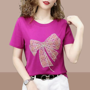 Pure Cotton Short Sleeve T-Shirt Womens Short Style Beautiful V-Neck Korean Version Spring Fashion Anti-Aging Small Shirt