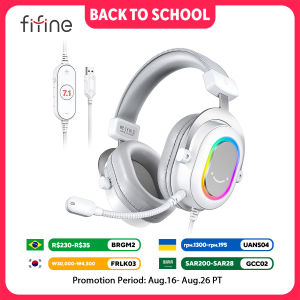 FIFINE | FIFINE RGB Gaming Headset with 7.1 Surround Sound/3-EQ/MICOver-ear Headphone with In-line Control for PC PS4 PS5 Ampligame-H6W