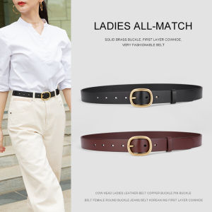 Genuine Leather Belt for Women round Buckle Jeans Belt Fashionable Korean Style Top Layer Cowhide Belt with Needle Buckle