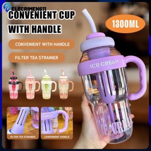 1300ml Cute Large Capacity Plastic Water Cup Water Bottle With Straw And Handle Heat-resistant Water Bottle Anti Drop Outdoor Water Cup Elecrimens11