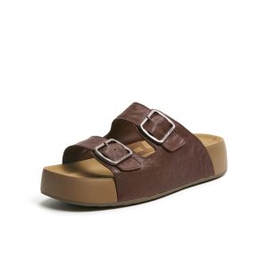 Belle | Genuine Leather Biscuit Toe Birken-style Thick Sole Height-increasing Slippers