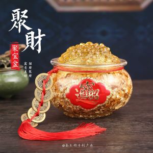 Gold Leaf Crystal Home Decoration Wealth Position Display Desktop Ornaments Shop Counter Opening Gift Lucky Money Present
