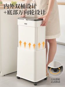 Kitchen Waste Bin Large Capacity Sliding Cover No Bending New 2024 Model Home Use Easy Moving with Wheels Compostable Garbage Can