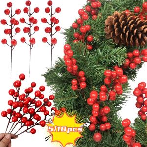 5/10pcs 12 Red Christmas Berries Simulation Foam Fruit Branches Christmas Party Garland Decorations