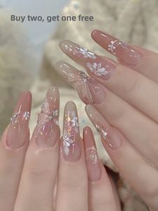 Luxurious Butterfly Wearable Nail Tips Medium Length New 2026 Oval High-End Feeling Fake Nails Diamond Decorated Nail Patches