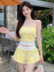 GUZILIAN | Bộ Đồ Hai Mảnh Quai Ngang Tạo Dáng