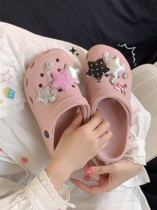 Summer Beach Vacation Casual Anti-Slip Versatile Head Cover Sandals High-End Y2K Chain Star Holes Womens Shoes Korean Style Flat Heel