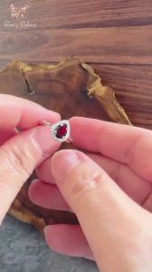 Natural Garnet Adjustable Ring Real Unit Silver-Plated Red Gemstone Ring Multiple Styles Women Jewelry Gift January Birthstone (Style #29)-RRC