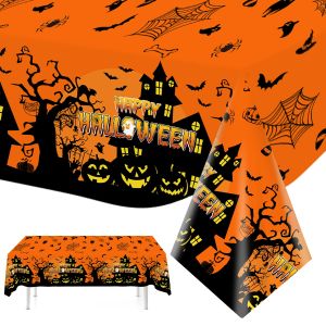 Bí Ngô Halloween Mạng Nhện Họa Tiết Khăn Trải Bàn Dùng Một Lần Phong Cách Hiện Đại Polyester/Bông Cho Gia Đình Bàn Ăn Trang Trí Tiệc Ma Kinh Dị Chủ Đề