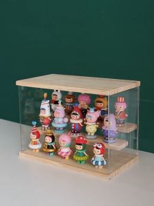 Display Box Clear Acrylic Wood Character Figure Storage Organizer Transparent Stackable with Cover and Steps and Lights
