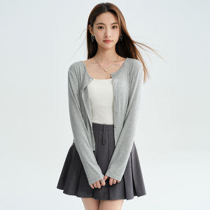 miiow | Slim Fit Round Neck Short Coat For Women Long Sleeve Summer New Style Breathable Sun Protection Open Cardigan Casual Shirt