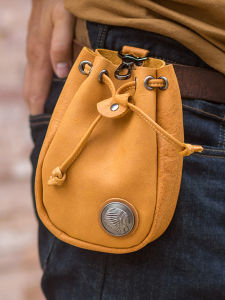 Retro Genuine Leather Fanny Pack Mens Riding Leg Bag Cowhide Tool Storage Waist Belt Bag Drawstring Hanging Mobile Phone Bag