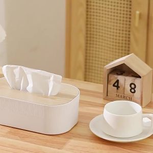 Plastic Tissue Box with Wooden Cover Nordic Simplicity Style Desktop Napkin Box Living Room Bathroom Toilet Square Tissue Box